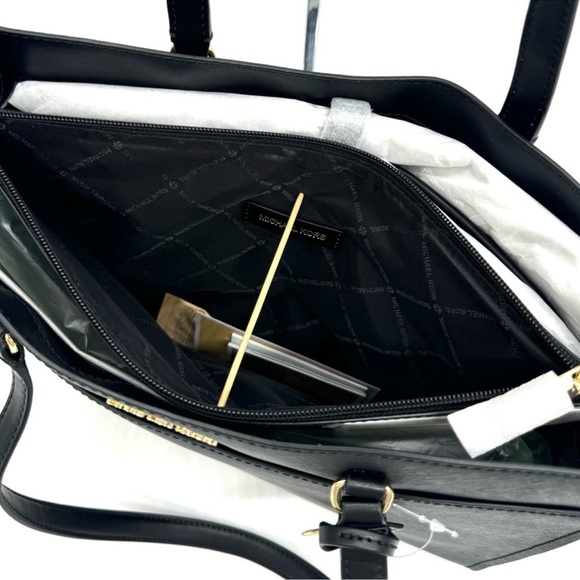 Michael Kors Large MF Pocket Shoulder Tote Bag & Double Zip Wallet Black/Gold - Picture 9 of 16